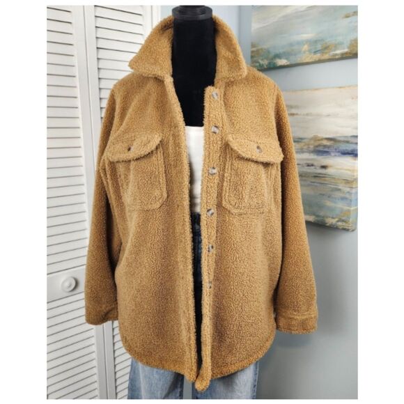 Women's Faux Shearling Jacket Universal Thread Brown Size XS OVERSIZED - Picture 1 of 6